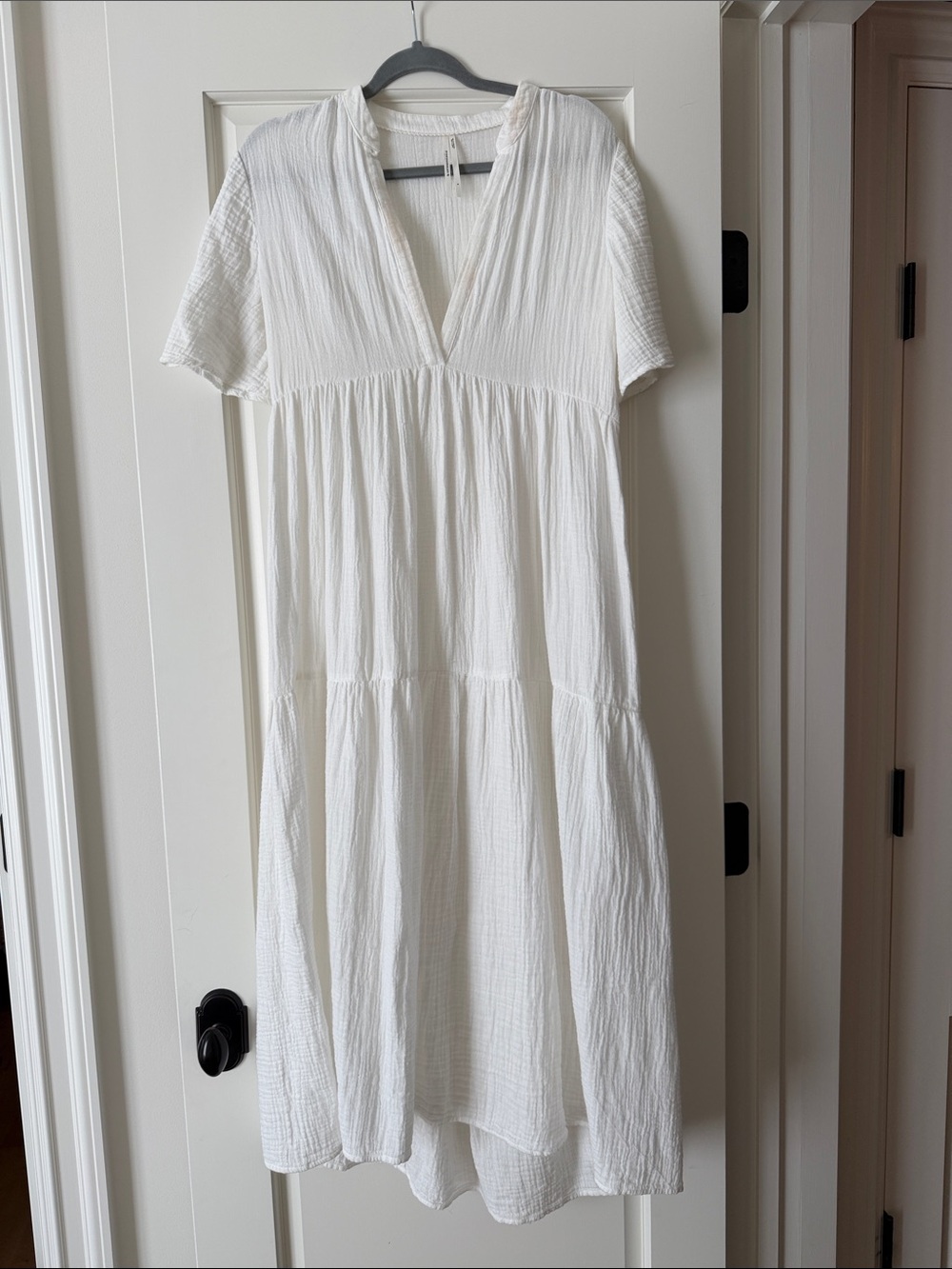 Anthropologie White Gauze V-Neck Tiered Maxi Dress